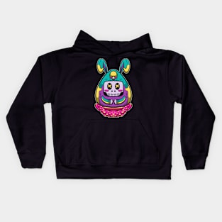 bunny and skull cartoon Kids Hoodie